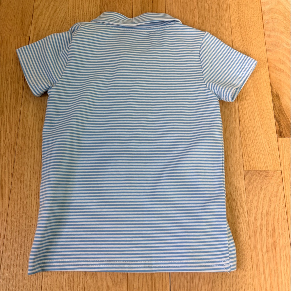 Stitchy Fish Apple Polo Shirt 18M NWOT Blue Stripe Back to School - Picture 5 of 5